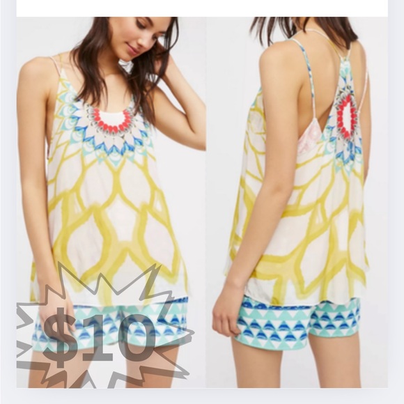 Free People Sophia Neutral Set Combo Romper and Overlay XS White Yellow Pink - Picture 1 of 16